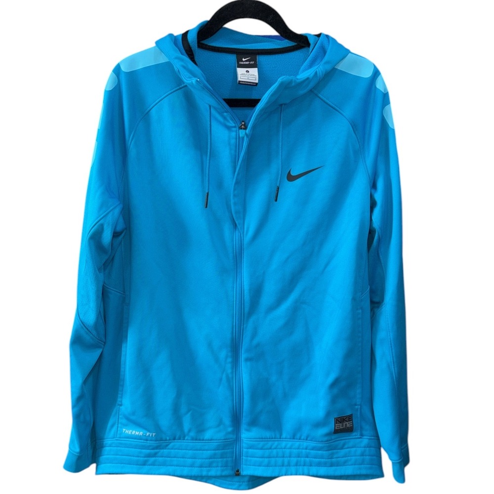 Nike Elite Therma-Fit Hoodie Mens Large Blue Full Zip Basketball Sweatshirt